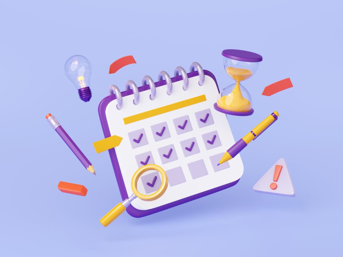 3d render calendar data checklist with pencil