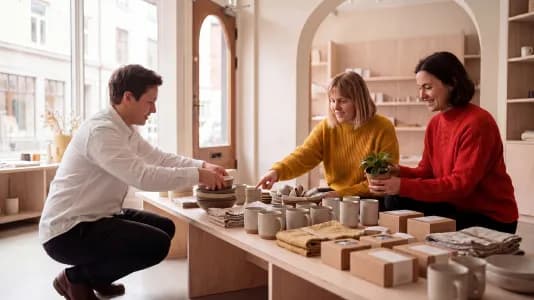 People buying ceramic in a shop