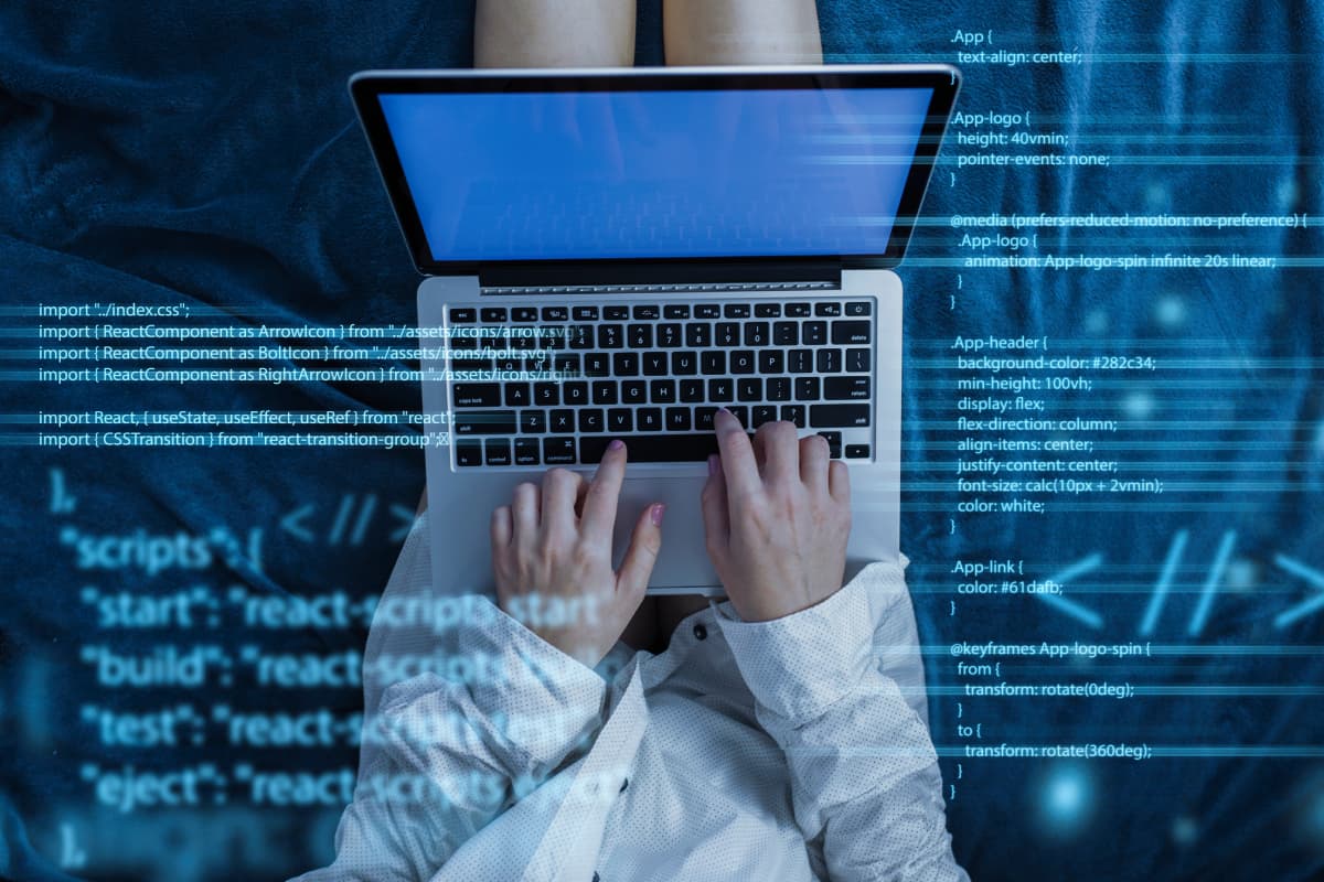 programming background with person working with codes computer