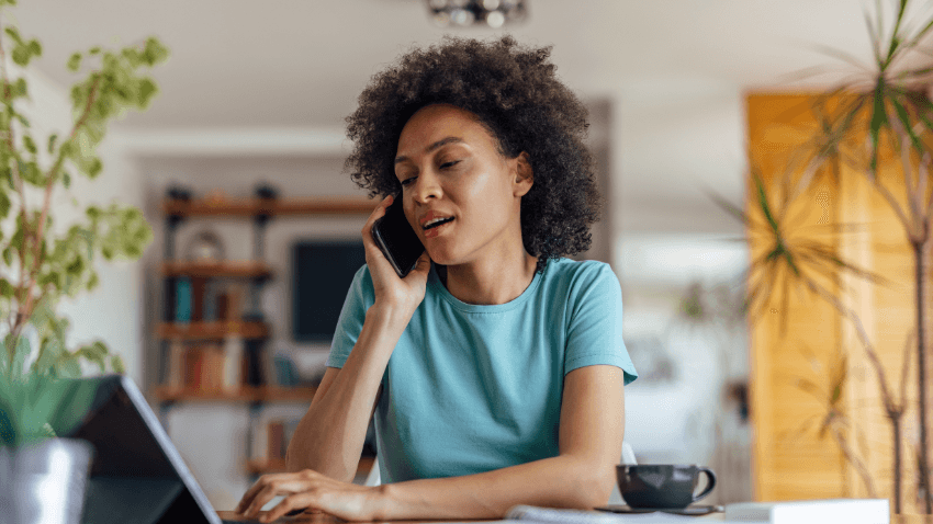 Domains homepage - woman calling ipad