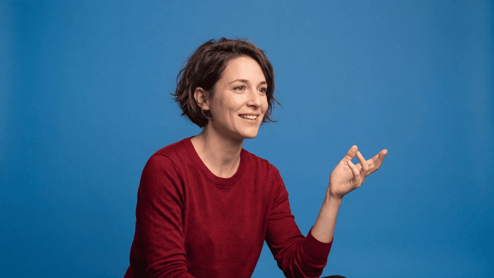 Woman smiling talking